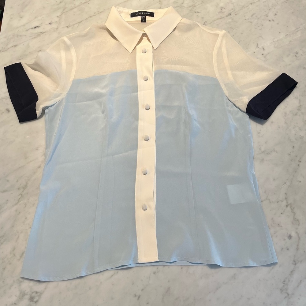 JUDITH & Charles Colorblock Silk Button-Down Blouse Size 6